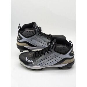 Boombah Men's Size 12 Mid Baseball Cleats Black White Molded Metal Free Shoes